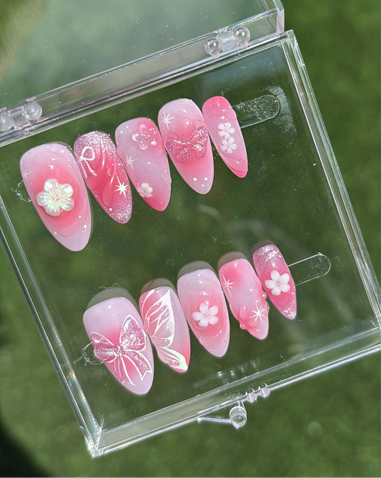 Pink 3d flower party | Medium Almond