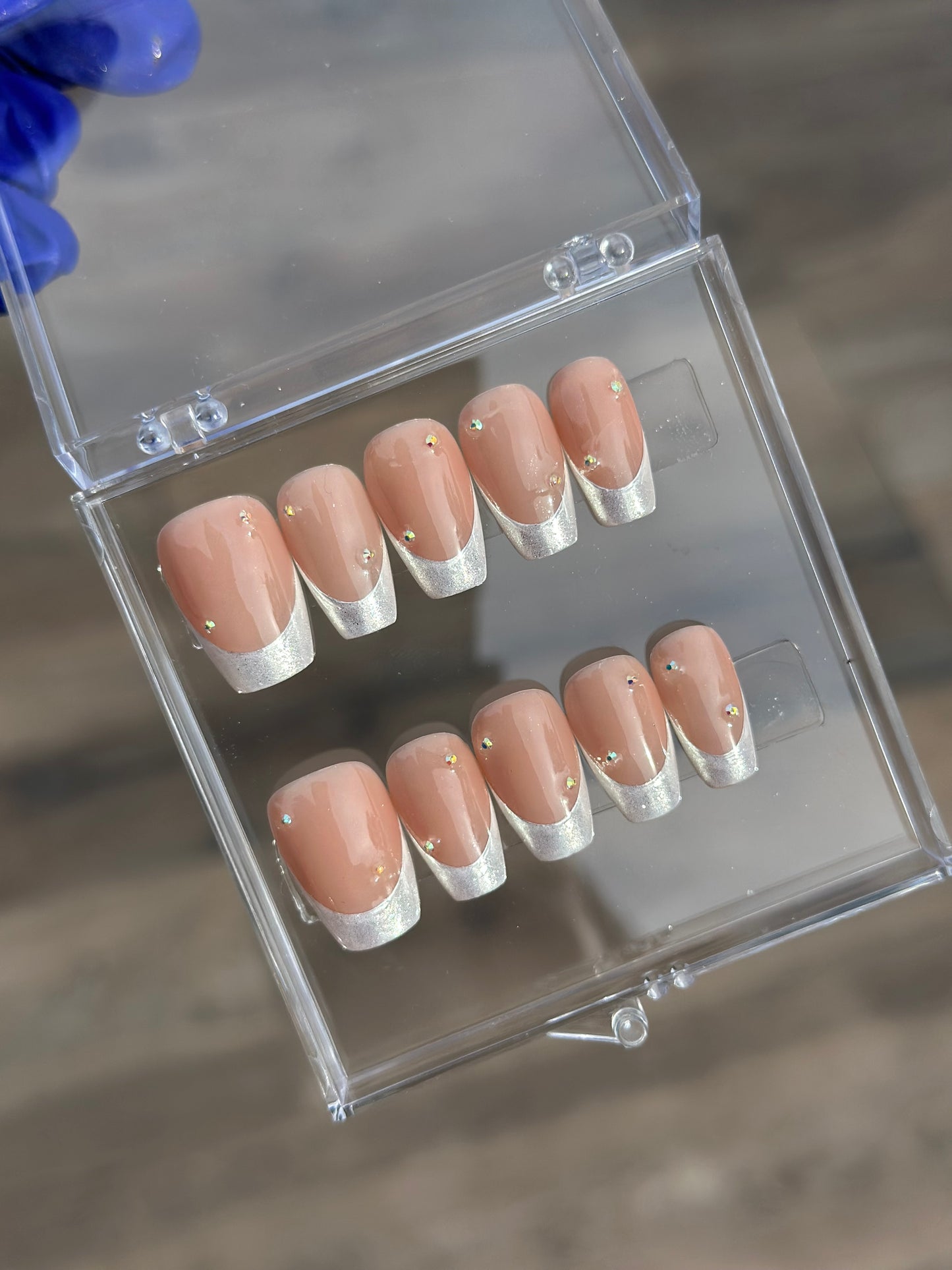 Chrome White French Tip Nails | Short Coffin